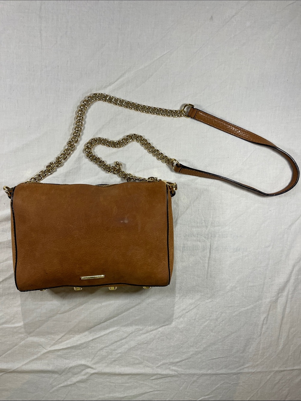 Rebecca Minkoff Avery Suede Crossbody Bag Gold Chain in Tan/Caramel - Picture 4 of 12